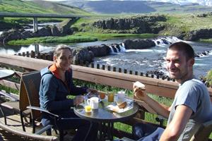 Breakfast outside on a warm and sunny day