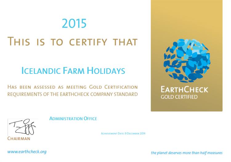 Icelandic Farm Holidays is EarthCheck certified