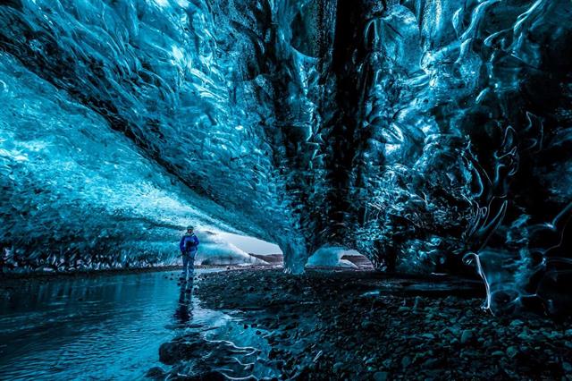 Ice caving in the winter in Iceland
