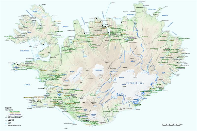 Map of accommodation in Iceland Map of accommodation in Iceland