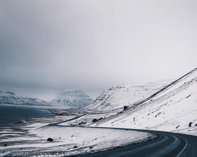 Twisting winter road in Iceland