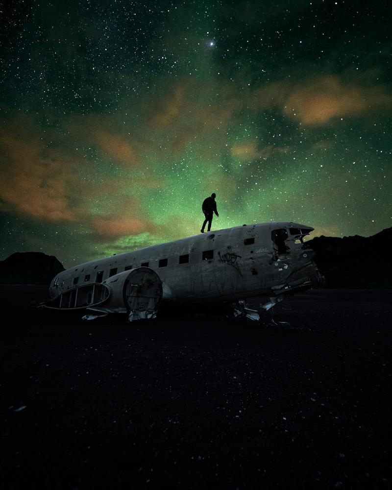 Northern Lights over Sólheimasandur in Iceland