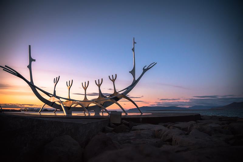 Sunset viewed from Sun Voyager in Reykjavik