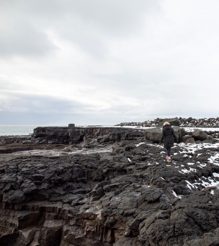 Walking on basalt rock