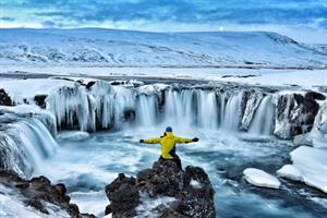 Goðafoss Waterfall under ice
