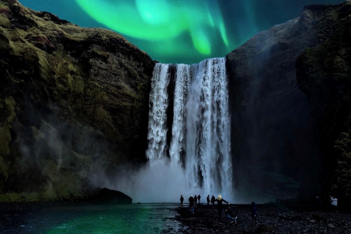 Northern Lights over Skógafoss Waterfall