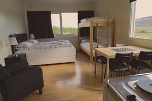 Family room with private bathroom and kitchenette.