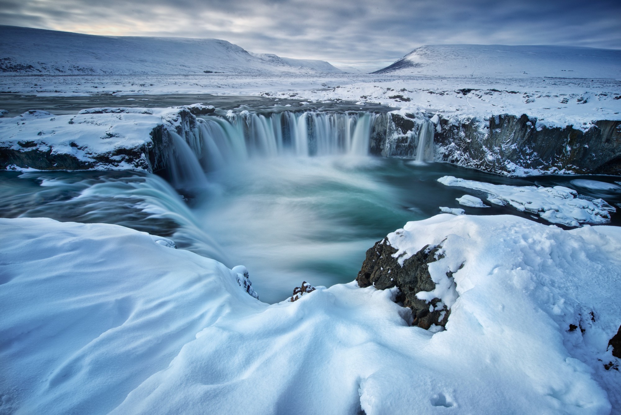 Goðafoss Waterfall under a blanket of snow