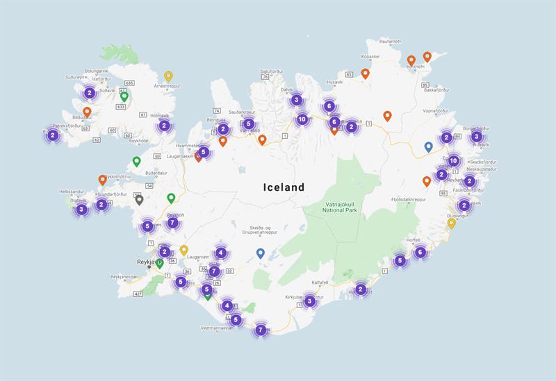 Hey Iceland Map of Accommodation