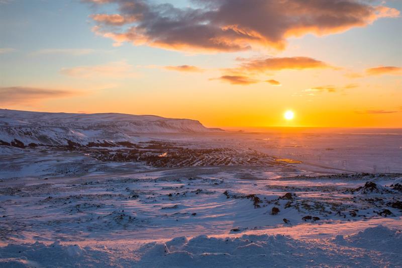 Winter sunrise over Hvergerdi, South Iceland