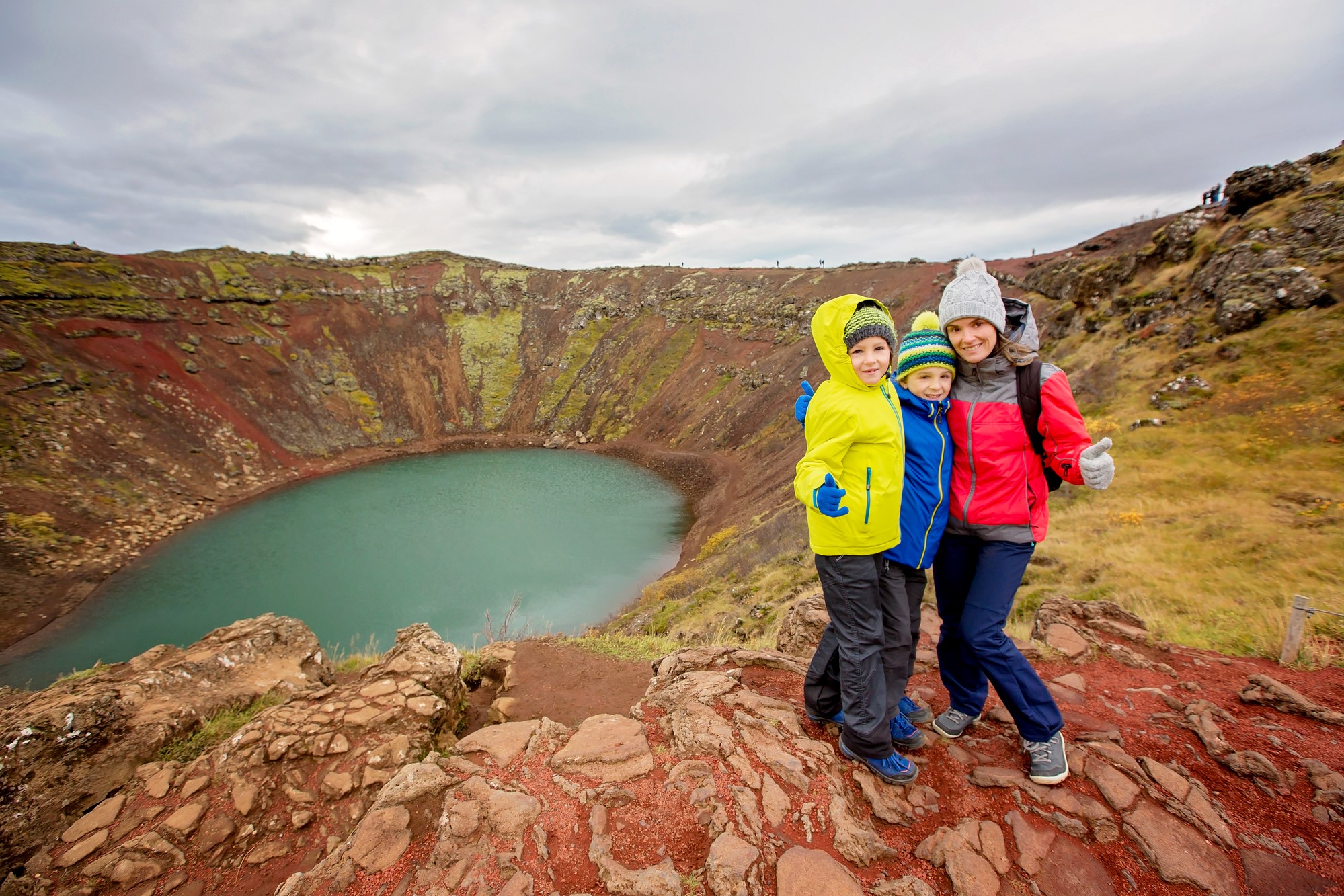 Kids enjoying views at Kerið Crater
