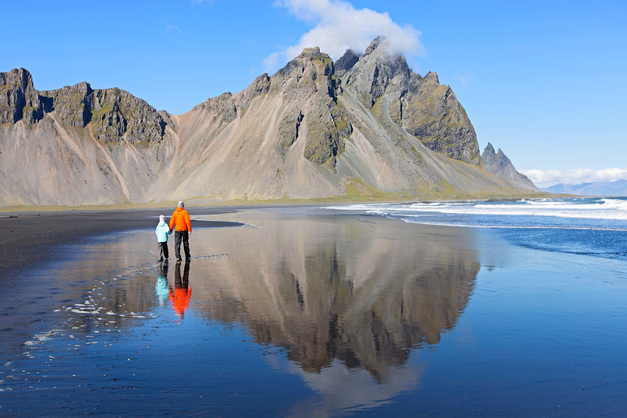 Father and son neat Vestrahorn Mountain