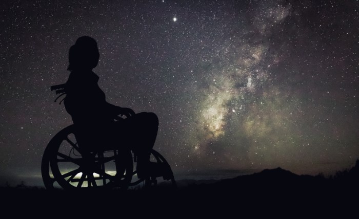 Wheelchair under starry night Iceland