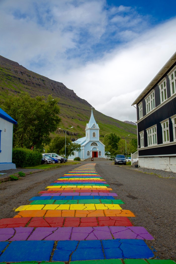 Rainbow street in Seyðisfjörður
