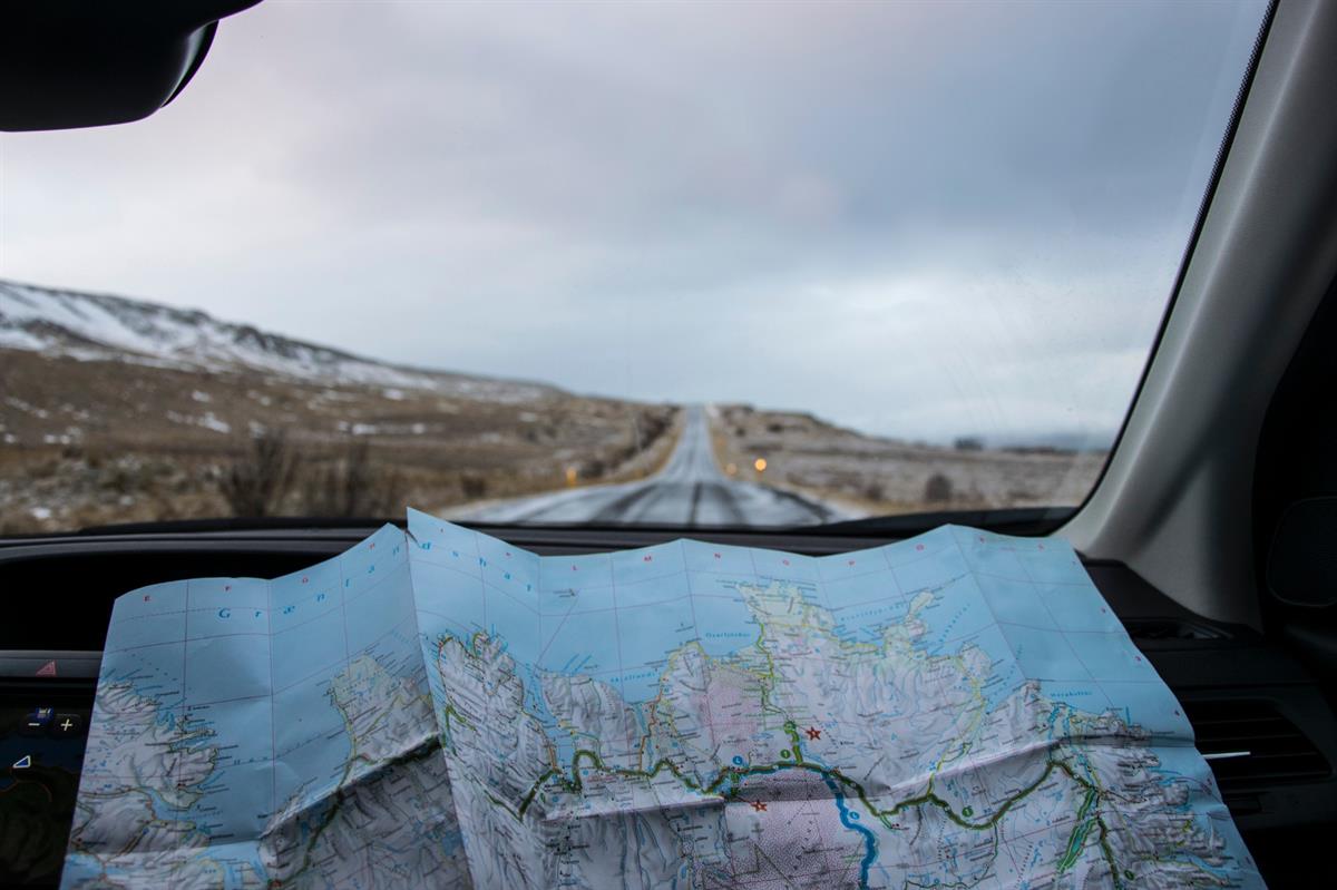 Reading a road map in Iceland