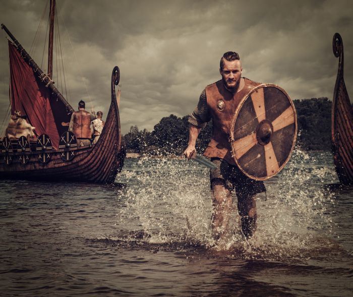 Icelandic Viking walking to shore