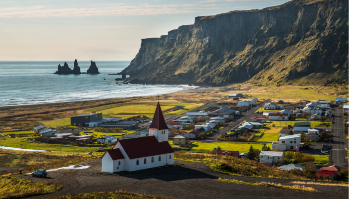 View over Vík town in Iceland