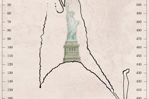 Size of the magma chamber as compared to the size of the Statue of Liberty, New York