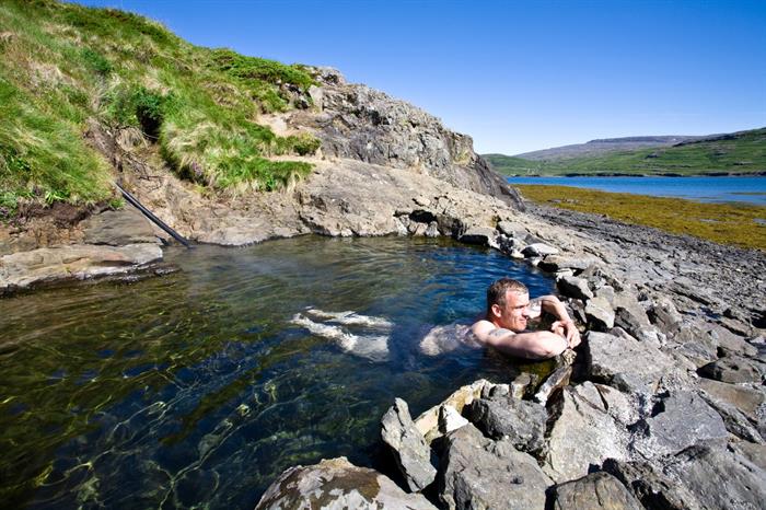 Natural hot spring pool in Vatnsfjörður, Westfjords
